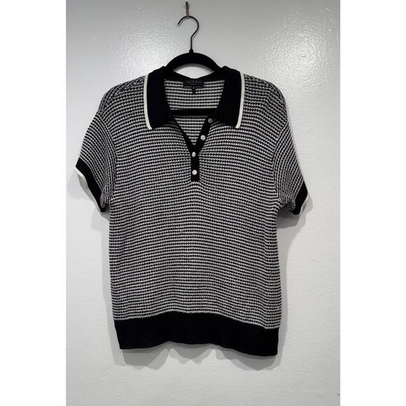 Rag & Bone Knit Polo Shirt Women’s Size Medium Black White Preppy Top Prep READ - Picture 1 of 12